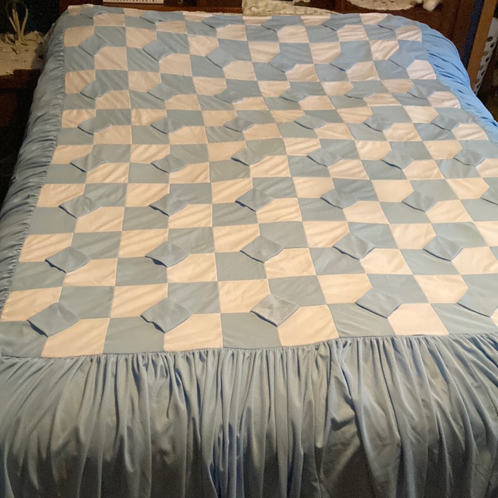 Blue and White Checkered Quilt